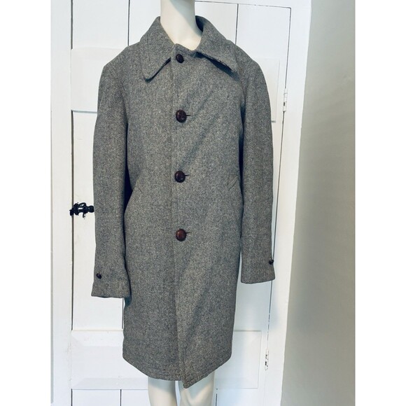 Zero King Men’s Gray Wool Dress Coat Jacket Size 40 - Vintage Wood Buttons Lined - Picture 1 of 14